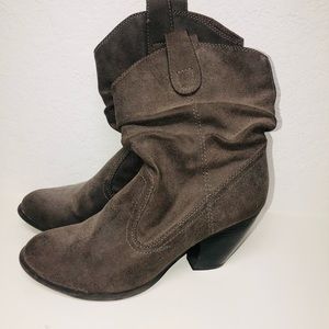 Taupe suede ankle/calf booty